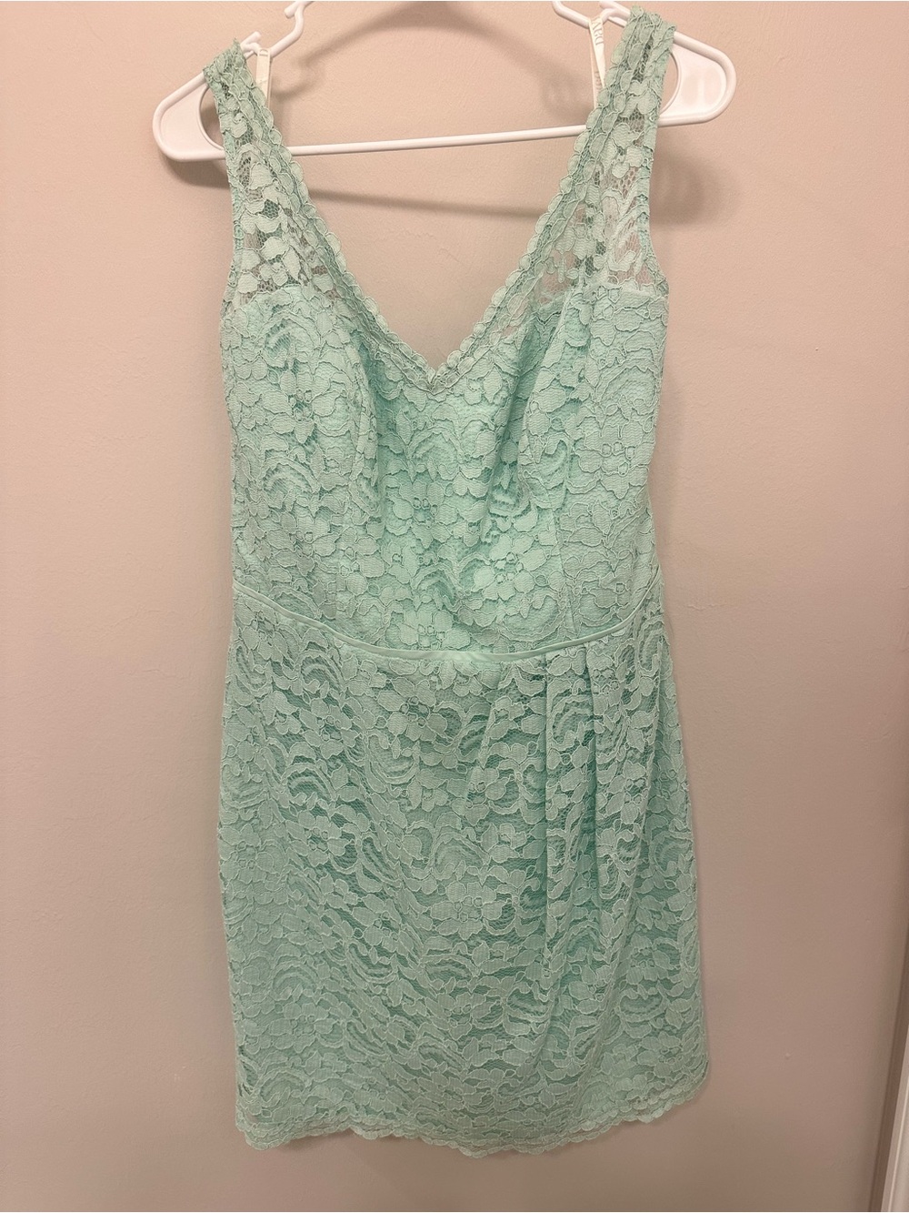 David’s Bridal lace mint bridesmaids dress